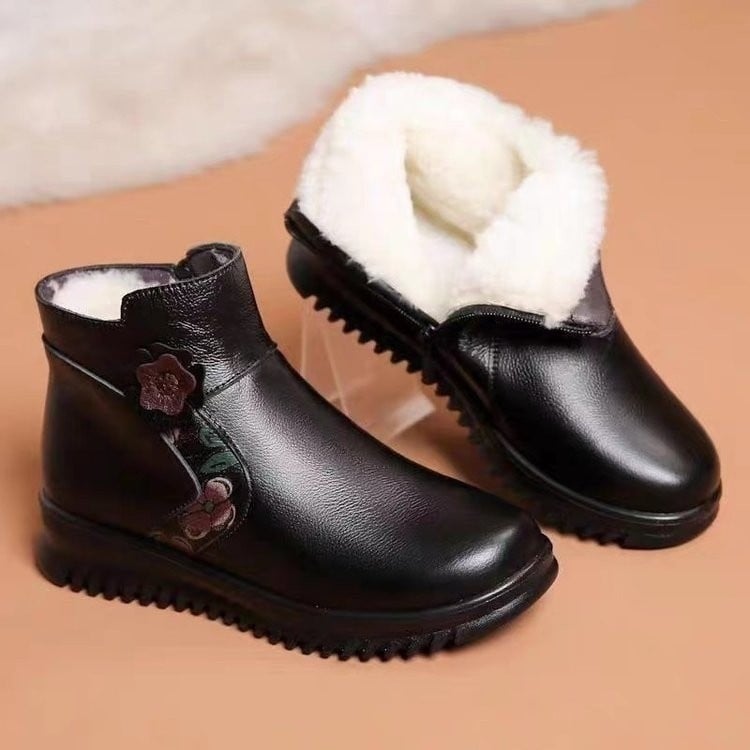 Ženske pamučne cipele, podstavljene umjetnim plišem, bočni zatvarač, gumena potplat, niski pet 1–3 cm