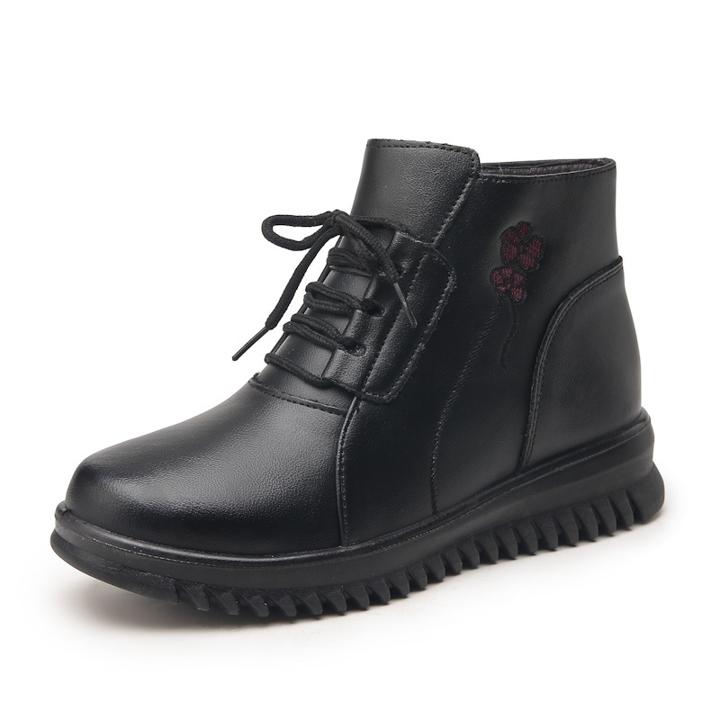 Pantofi de iarnă pentru femei, din bumbac, cu vamp din piele naturală, toc mic 1–3 cm, vârf rotund