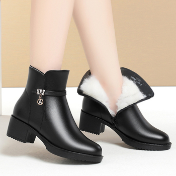 Ženske casual zimske gležnjače s debelim petom, gornji dio od mikrovlakana, gumeni potplat, bočni zatvarač, okrugli vrh (visina peta 3-5 cm)