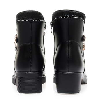 Ženske casual zimske gležnjače s debelim petom, gornji dio od mikrovlakana, gumeni potplat, bočni zatvarač, okrugli vrh (visina peta 3-5 cm)