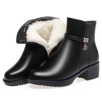 Ženske casual zimske gležnjače s debelim petom, gornji dio od mikrovlakana, gumeni potplat, bočni zatvarač, okrugli vrh (visina peta 3-5 cm)