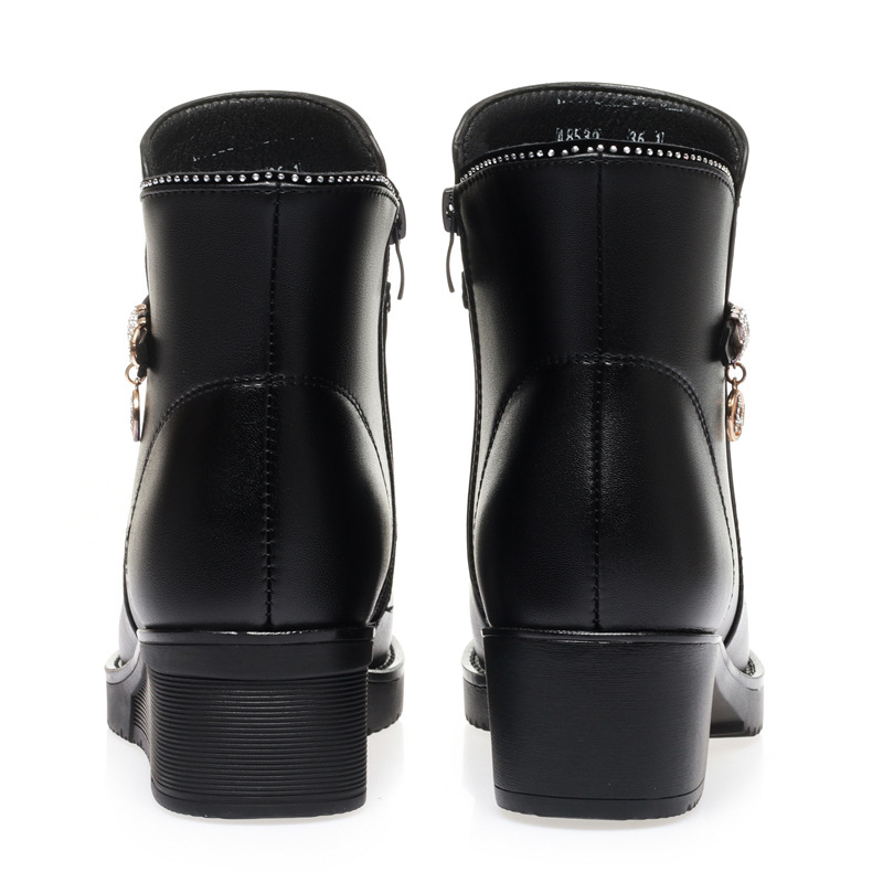 Ženske casual zimske gležnjače s debelim petom, gornji dio od mikrovlakana, gumeni potplat, bočni zatvarač, okrugli vrh (visina peta 3-5 cm)