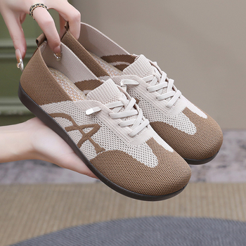 Pantofi de mers pentru femei, Fly-Knit, respirabili, talpă PVC anti-derapare, ușori, cu vârf rotund și talpa joasă