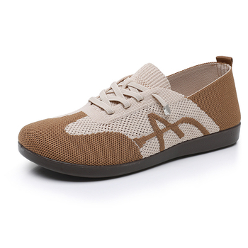 Pantofi de mers pentru femei, Fly-Knit, respirabili, talpă PVC anti-derapare, ușori, cu vârf rotund și talpa joasă