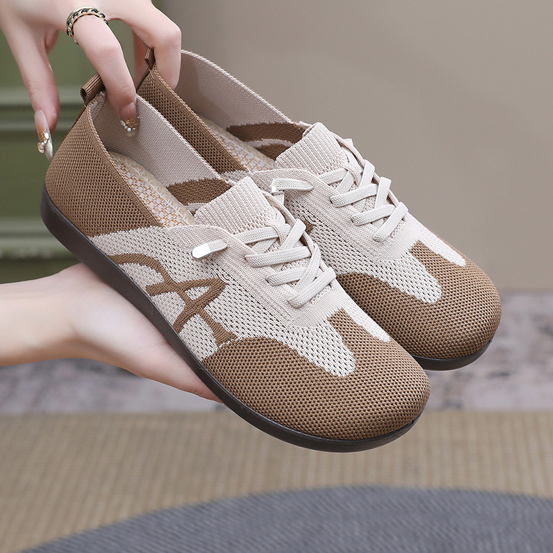 Pantofi de mers pentru femei, Fly-Knit, respirabili, talpă PVC anti-derapare, ușori, cu vârf rotund și talpa joasă