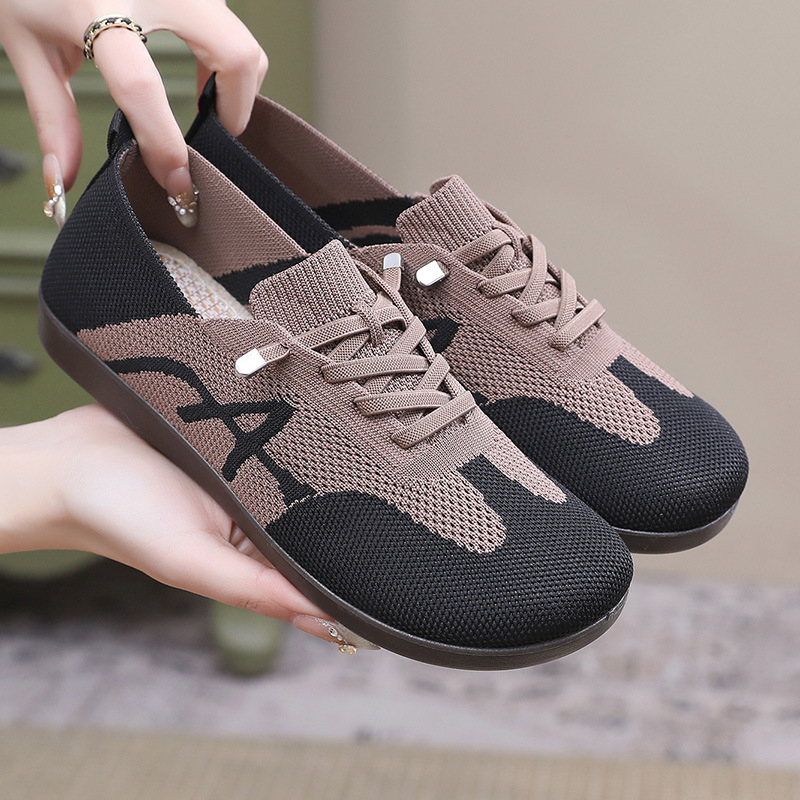 Pantofi de mers pentru femei, Fly-Knit, respirabili, talpă PVC anti-derapare, ușori, cu vârf rotund și talpa joasă