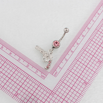 Женски пъпен пръстен с висулка пистолет, диамантена вложка, медицинска неръждаема стомана, извита пръчка за пробиване