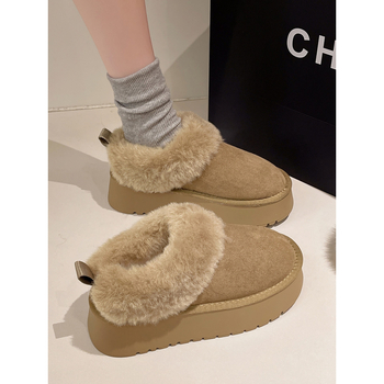 Sieviešu korejiešu stilā pūkaina iekšpuse, PU augšdaļa, ādas iekšējā odere, gumijas zole, pretslīdēšana, 0–3 cm bieza zole