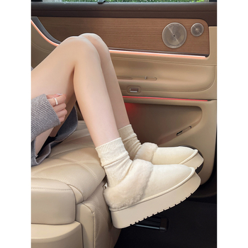 Sieviešu korejiešu stilā pūkaina iekšpuse, PU augšdaļa, ādas iekšējā odere, gumijas zole, pretslīdēšana, 0–3 cm bieza zole