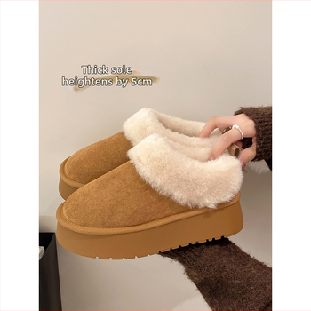 Sieviešu korejiešu stilā pūkaina iekšpuse, PU augšdaļa, ādas iekšējā odere, gumijas zole, pretslīdēšana, 0–3 cm bieza zole