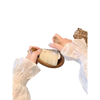 Denim sandales ar izšuvumu detaļām, kažokādas oderējums, gumijas zole, plakana zole, vieglas un ērtas