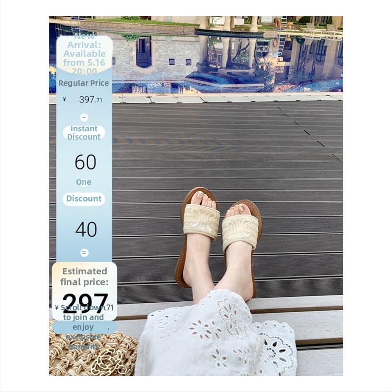 Denim sandales ar izšuvumu detaļām, kažokādas oderējums, gumijas zole, plakana zole, vieglas un ērtas