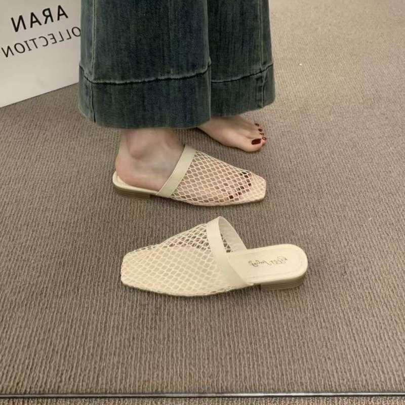 Francuskog stila tkanje mreže ravne mule s zatvorenim prstom, gornji dio od mikrovlakana, gumena potplat, debljina potplata 11 cm i više