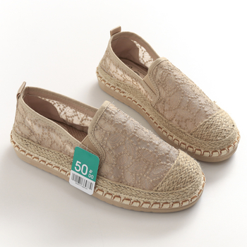 K839 Ženske platnene loaferice s debelim podom, izvezeni detalji od slame i konopljinog užeta – slip-on loafers ribarskog stila