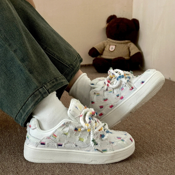 Дамски дишащи канвасови кецове с PU горен материал, гумена подметка, нисък профил, инжекционно формована подметка и EVA стелка