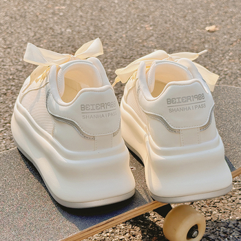 Дамски дишащи мрежести обувки - връзки отпред, горна част с средна височина (3–7 см), горна част от синтетична кожа, гумена подметка, EVA стелка, закръглен нос, едноцветни, пролет 2025