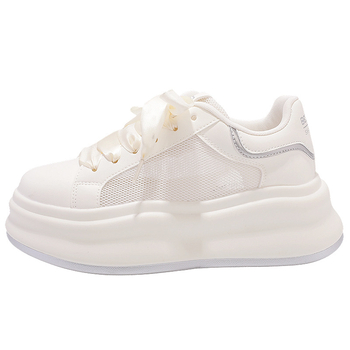 Дамски дишащи мрежести обувки - връзки отпред, горна част с средна височина (3–7 см), горна част от синтетична кожа, гумена подметка, EVA стелка, закръглен нос, едноцветни, пролет 2025