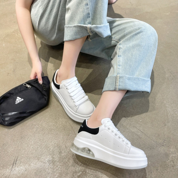 Pantofi sport femei din piele sintetică cu pernă de aer, vârf rotund, gleznă joasă, talpă PU