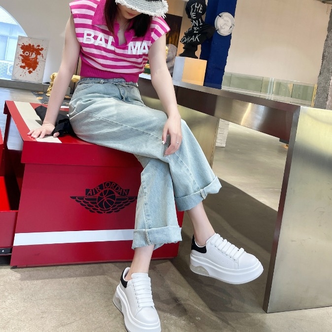 Pantofi sport femei din piele sintetică cu pernă de aer, vârf rotund, gleznă joasă, talpă PU