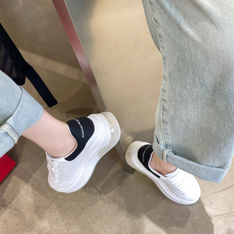 Pantofi sport femei din piele sintetică cu pernă de aer, vârf rotund, gleznă joasă, talpă PU