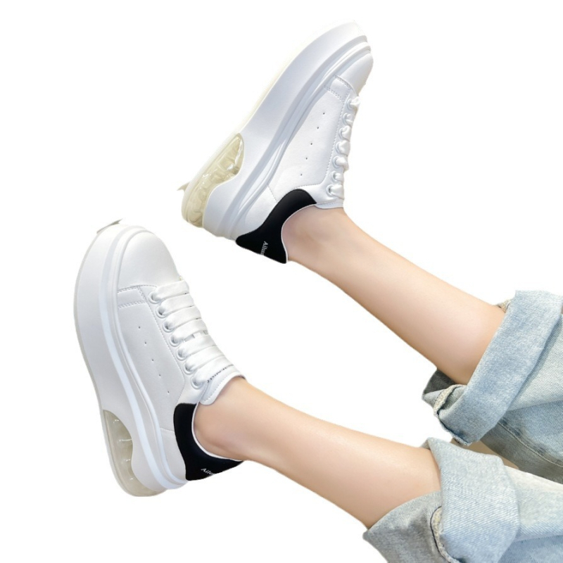 Pantofi sport femei din piele sintetică cu pernă de aer, vârf rotund, gleznă joasă, talpă PU