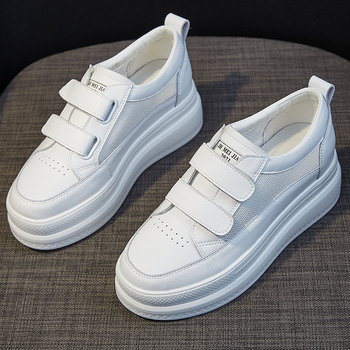 Adidași sport pentru femei din piele naturală cu Velcro, încălțăminte casual slip-on, creștere internă a înălțimii (3–5 cm), talpă TPR