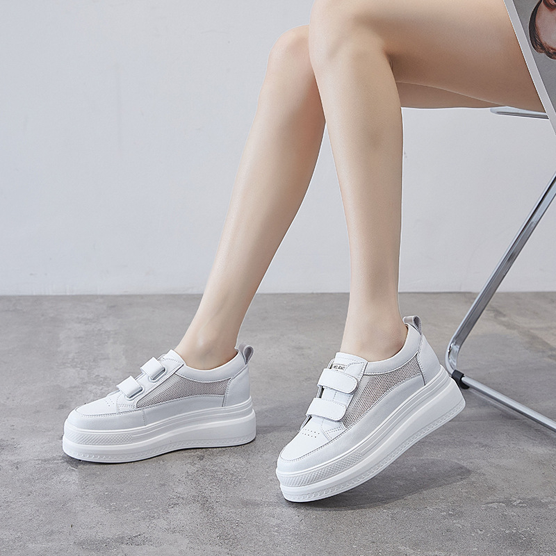 Adidași sport pentru femei din piele naturală cu Velcro, încălțăminte casual slip-on, creștere internă a înălțimii (3–5 cm), talpă TPR