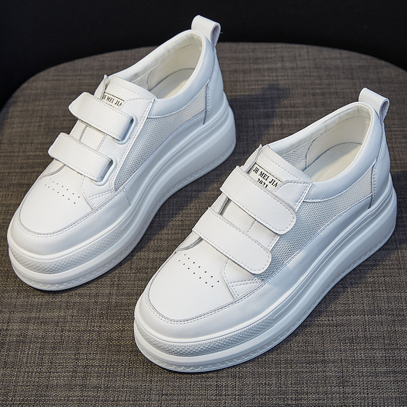 Adidași sport pentru femei din piele naturală cu Velcro, încălțăminte casual slip-on, creștere internă a înălțimii (3–5 cm), talpă TPR