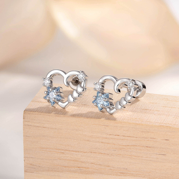 Kõrva luu nael – südamekujuline tühi nõel, tähtega zirkon kristallid, elektroplahitud metall, unisex vintage stiil