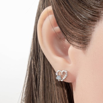 Kõrva luu nael – südamekujuline tühi nõel, tähtega zirkon kristallid, elektroplahitud metall, unisex vintage stiil