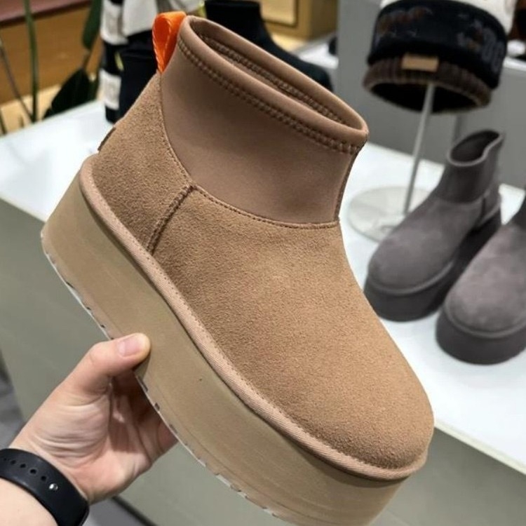 Γυναικείες μπότες χιονιού από γνήσιο δέρμα, επένδυση μαλλί, EVA σόλα, χαμηλό ύψος αστραγάλου, μεσαίο 3-5 cm τακούνι