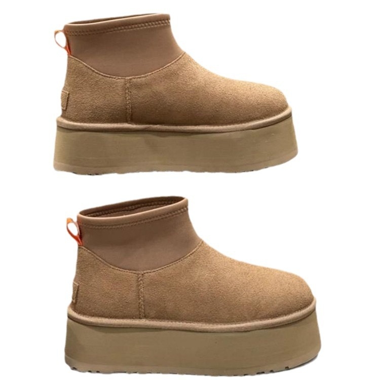 Γυναικείες μπότες χιονιού από γνήσιο δέρμα, επένδυση μαλλί, EVA σόλα, χαμηλό ύψος αστραγάλου, μεσαίο 3-5 cm τακούνι
