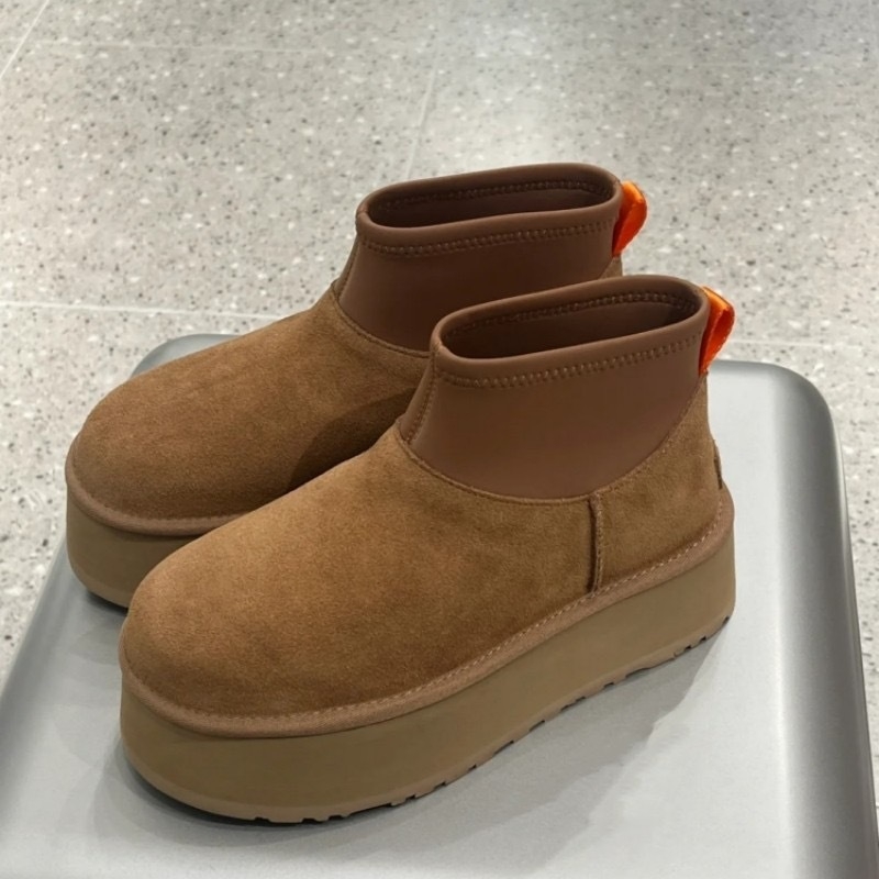 Γυναικείες μπότες χιονιού από γνήσιο δέρμα, επένδυση μαλλί, EVA σόλα, χαμηλό ύψος αστραγάλου, μεσαίο 3-5 cm τακούνι