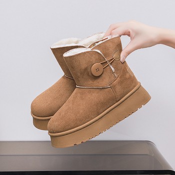 Γυναικείες χειμερινές χιονομπότες με συνθετικό δέρμα επάνω, επένδυση από φλίς, σόλα καουουτς, χαμηλός αστράγαλος