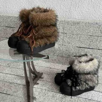 Sieviešu sniega zābaki ar fleece oderi, bieza zole, vidēja garuma augšdaļa, pretslīdēšanas zole