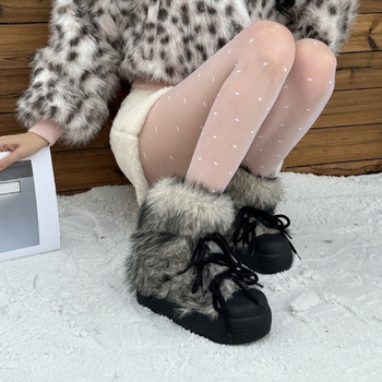 Sieviešu sniega zābaki ar fleece oderi, bieza zole, vidēja garuma augšdaļa, pretslīdēšanas zole