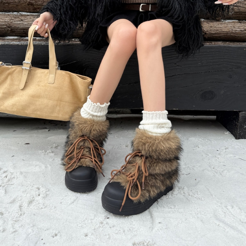 Sieviešu sniega zābaki ar fleece oderi, bieza zole, vidēja garuma augšdaļa, pretslīdēšanas zole