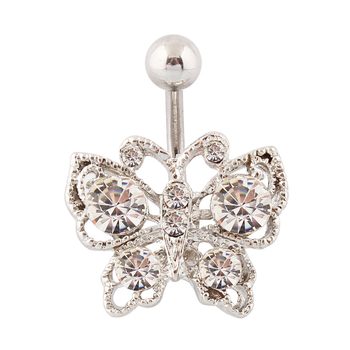 Пръстен за пъпа с пеперуден дизайн, метален, диамантена обработка, женски стил