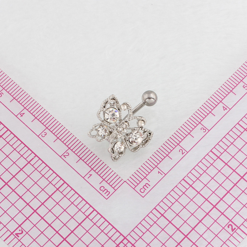 Пръстен за пъпа с пеперуден дизайн, метален, диамантена обработка, женски стил