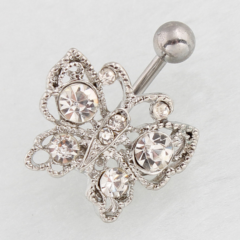 Пръстен за пъпа с пеперуден дизайн, метален, диамантена обработка, женски стил