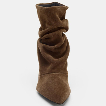 Sieviešu modes zābaki ar šauru purnu, velūra augšdaļa, gumijas zole, īss potītes augstums, plāns papēdis