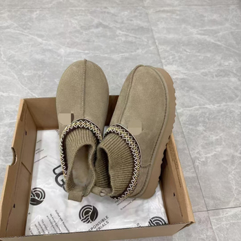 Sieviešu ziemas zābaki no aitādas ar integrētu vilnas oderi, EVA zole, zemais potītes augstums, etnisks raksts