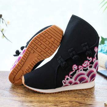 Ziemas sieviešu zābaki ar izšūtu ziedu rakstu, auduma augšdaļa, TPR zole, klinveida papēdis 3–5 cm