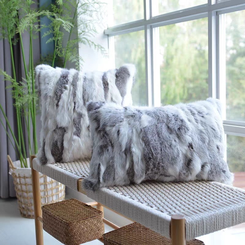 Rex lapės kailio pagalvė su dryžiuotu raštu, siūtinių sujungimo audinys, šiuolaikinis minimalistinis stilius, užpildas PP medvilnė