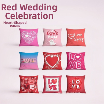 Trumpas pūkuotas pagalvės užvalkalas, širdies formos raštas, skaitmeninis spausdinimas, Valentino dienos stilius