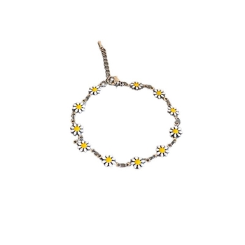 Brățară pentru gleznă din oțel de titan cu motif margaretă și floare de floarea soarelui, design reversibil, unisex