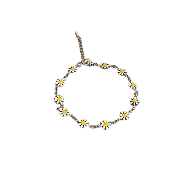 Brățară pentru gleznă din oțel de titan cu motif margaretă și floare de floarea soarelui, design reversibil, unisex