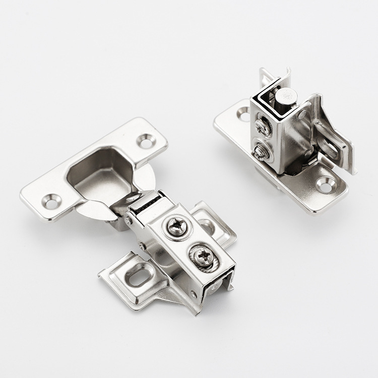 Drabužių spintos durų vyris - trumpas rankos hidraulinis, nikeliuotas, geležies/šaltai valcuotas plienas, dviejų pakopų uždarymas