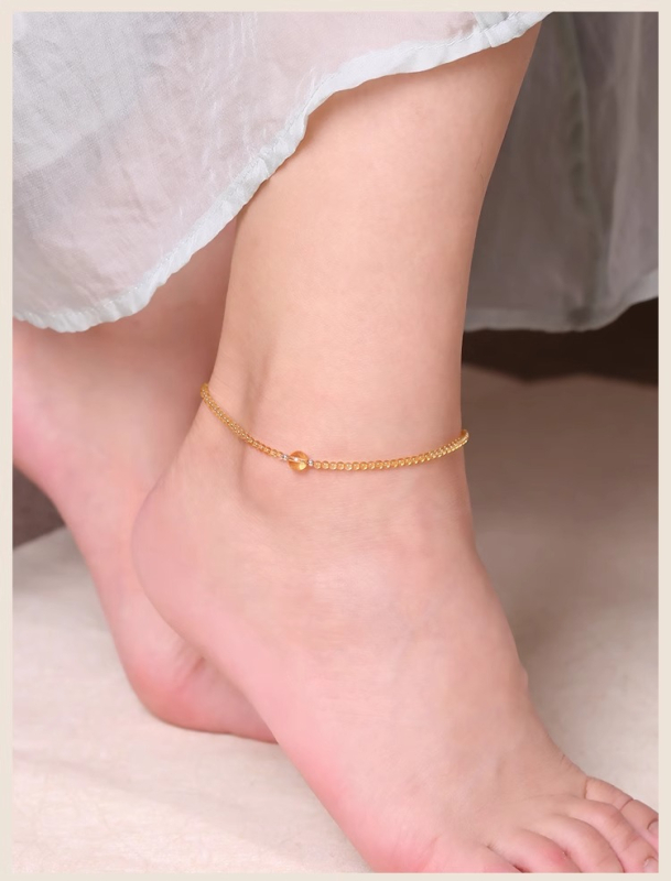 Brățară de gleznă din citrin natural, design geometric, stil simplu, lansare primăvara 2025