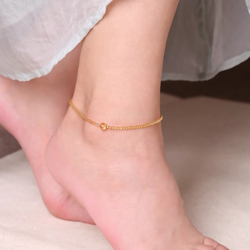 Brățară de gleznă din citrin natural, design geometric, stil simplu, lansare primăvara 2025